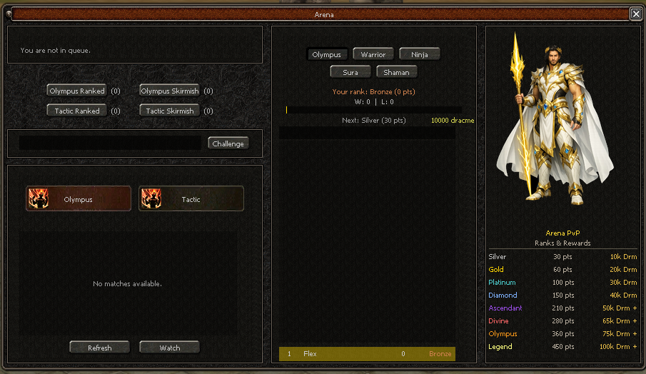Nexus interface with queue, rankings, and rank rewards